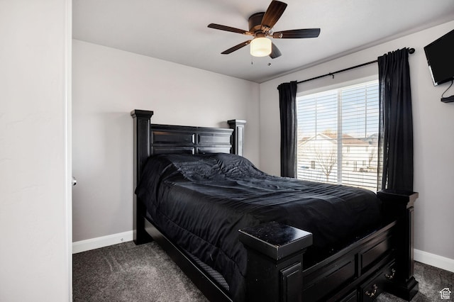 802 W 1060 S, Logan, UT 84321 - bedroom featuring baseboards, dark colored carpet, and ceiling fan