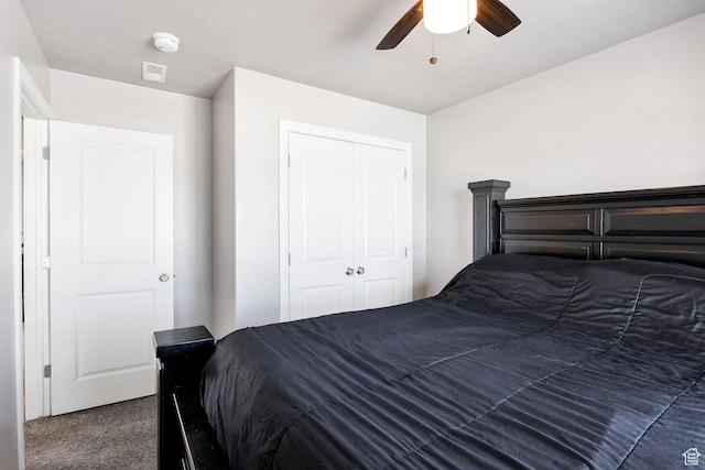 802 W 1060 S, Logan, UT 84321 - bedroom featuring a closet, ceiling fan, and carpet flooring