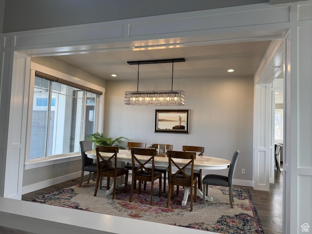 142 S 3500 W, Maeser, UT 84078 - dining area with baseboards, wood finished floors, and recessed lighting