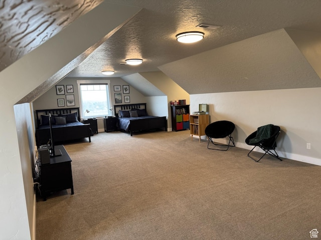 142 S 3500 W, Maeser, UT 84078 - carpeted bedroom featuring visible vents, baseboards, lofted ceiling, and a textured ceiling