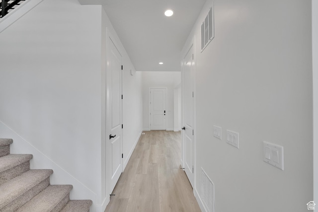 6161 W Teton Ranch Dr Unit 342, Herriman, UT 84096 - corridor with recessed lighting, light wood-style flooring, baseboards, and stairway