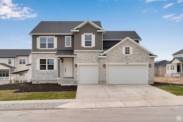 6161 W Teton Ranch Dr Unit 342, Herriman, UT 84096 - traditional home with stone siding, stucco siding, concrete driveway, and an attached garage