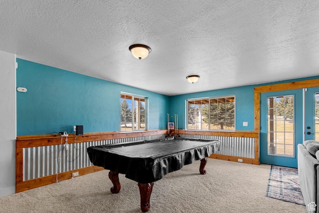 2599 S Foxridge Rd, Garden City, UT 84028 - rec room featuring billiards, a textured wall, carpet, and a textured ceiling