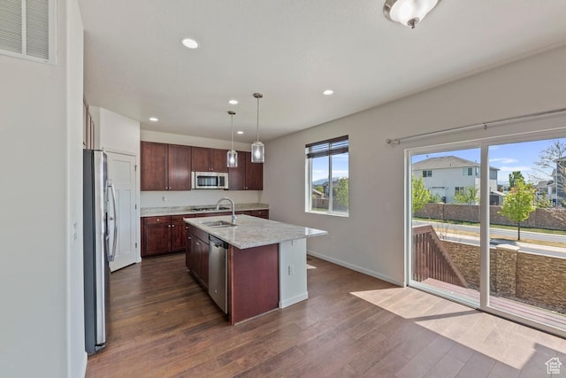 49 W Paper Bark St, Vineyard, UT 84059 - kitchen with a sink, stainless steel appliances, recessed lighting, visible vents, and dark wood-style floors