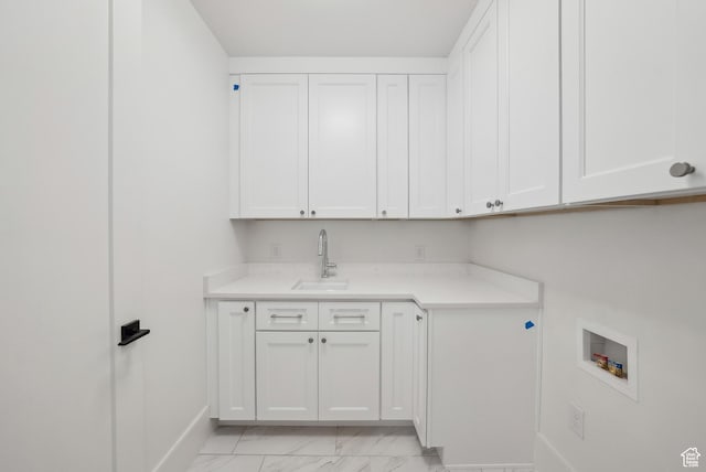 13042 N Prospector Way, Alpine, UT 84004 - washroom with hookup for a washing machine, cabinet space, light marble finish floors, and baseboards