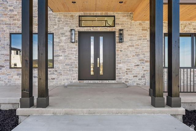 13042 N Prospector Way, Alpine, UT 84004 - doorway to property with stone siding and french doors