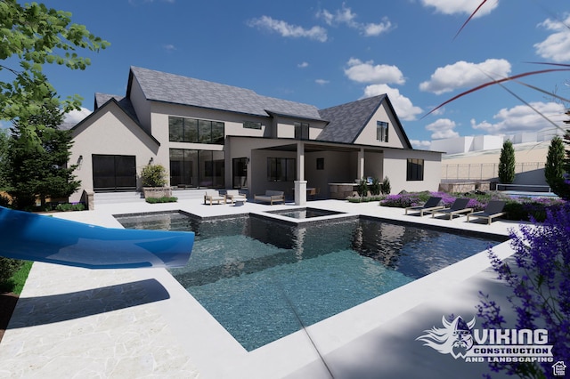 13042 N Prospector Way, Alpine, UT 84004 - view of pool featuring a water slide, a patio, an outdoor hangout area, and a pool with connected hot tub