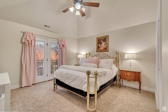 12483 N Timberline Dr, Highland, UT 84003 - carpeted bedroom featuring access to outside, lofted ceiling, visible vents, and baseboards