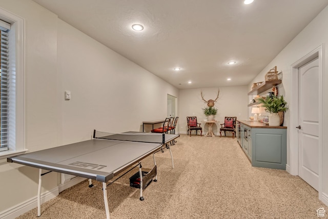 12483 N Timberline Dr, Highland, UT 84003 - rec room with baseboards, light colored carpet, and recessed lighting