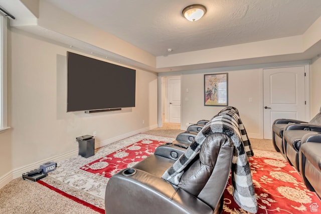 12483 N Timberline Dr, Highland, UT 84003 - home theater room featuring baseboards, a textured ceiling, and light colored carpet