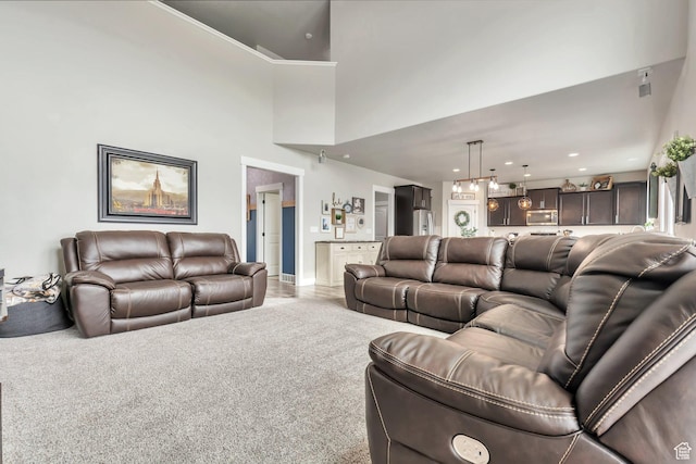 13907 S Birch Leaf W, Herriman, UT 84096 - living area featuring a high ceiling and light carpet