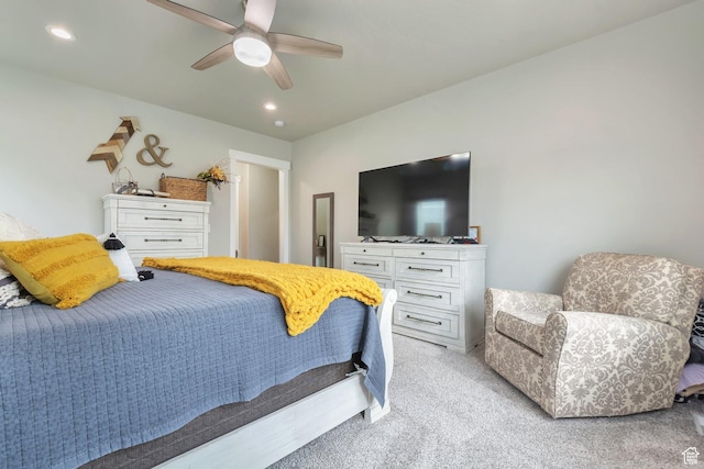 13907 S Birch Leaf W, Herriman, UT 84096 - bedroom with ceiling fan, light colored carpet, and recessed lighting