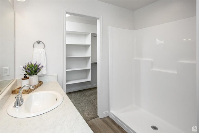 250 W 1200 S Unit 118, Tremonton, UT 84337 - bathroom with a stall shower, wood finished floors, and vanity