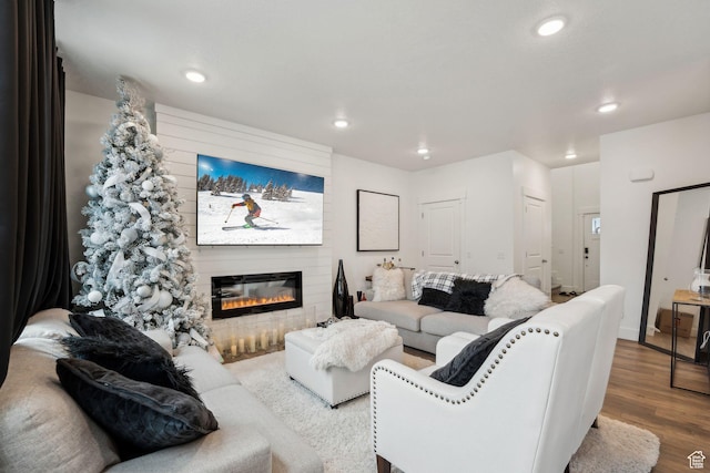 795 N Brook Ave, Tooele, UT 84074 - living area with recessed lighting, a fireplace, and wood finished floors