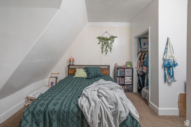 263 W Center St, Logan, UT 84321 - bedroom featuring baseboards, carpet floors, a textured ceiling, and vaulted ceiling