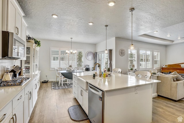 1002 E 2680 S, Heber City, UT 84032 - kitchen with backsplash, light wood-style flooring, a sink, and stainless steel appliances