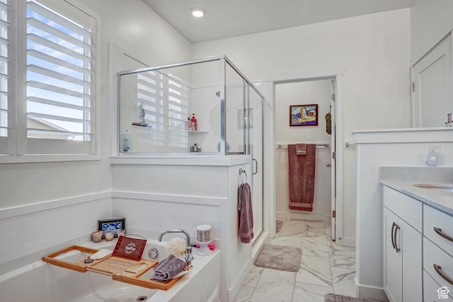 1002 E 2680 S, Heber City, UT 84032 - full bath with vanity, marble finish floor, a garden tub, and a shower stall