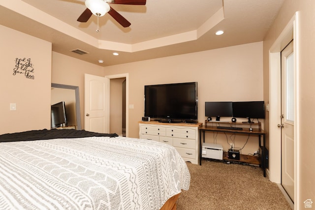 787 S 2nd W, Preston, ID 83263 - bedroom with a tray ceiling, visible vents, recessed lighting, and light colored carpet
