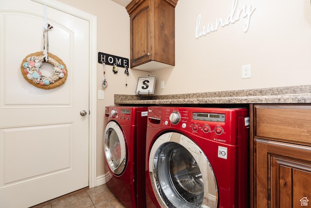 787 S 2nd W, Preston, ID 83263 - clothes washing area featuring washing machine and clothes dryer, cabinet space, and light tile patterned floors