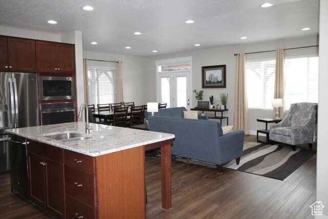 987 W 880 N, American Fork, UT 84003 - kitchen featuring dark wood-style floors, a sink, stainless steel appliances, and open floor plan