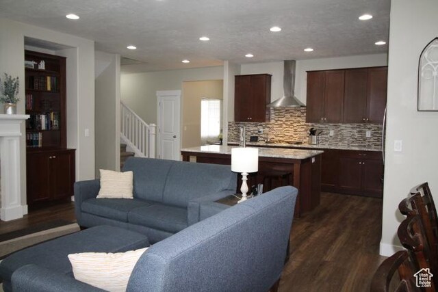 987 W 880 N, American Fork, UT 84003 - living room with recessed lighting, stairway, and dark wood-style flooring