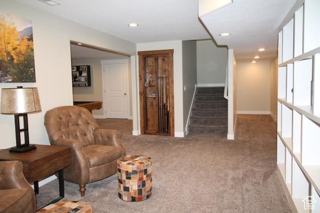 987 W 880 N, American Fork, UT 84003 - sitting room featuring carpet flooring, baseboards, stairs, and recessed lighting