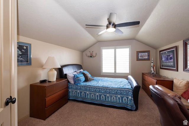 931 E Bramble Way, Washington, UT 84780 - bedroom with carpet floors, a textured ceiling, vaulted ceiling, and a ceiling fan