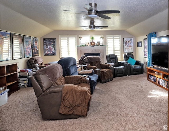 931 E Bramble Way, Washington, UT 84780 - carpeted living area with a ceiling fan, plenty of natural light, vaulted ceiling, and a textured ceiling
