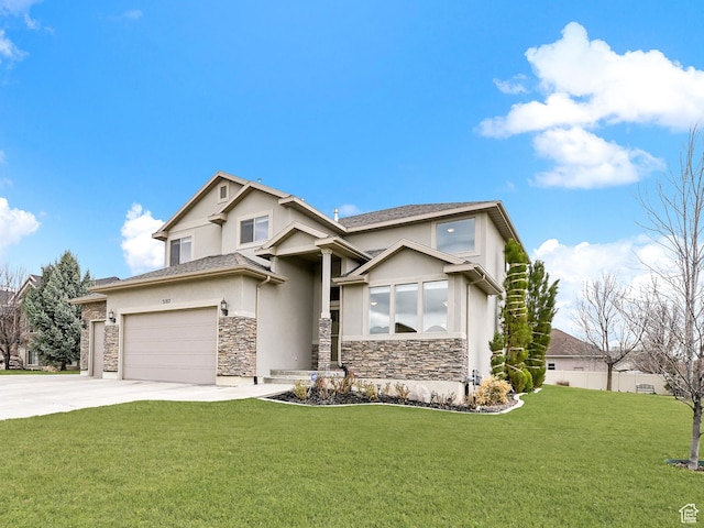 3182 N 1350 W, Pleasant View, UT 84414 - view of front of house with stucco siding, stone siding, concrete driveway, and a garage