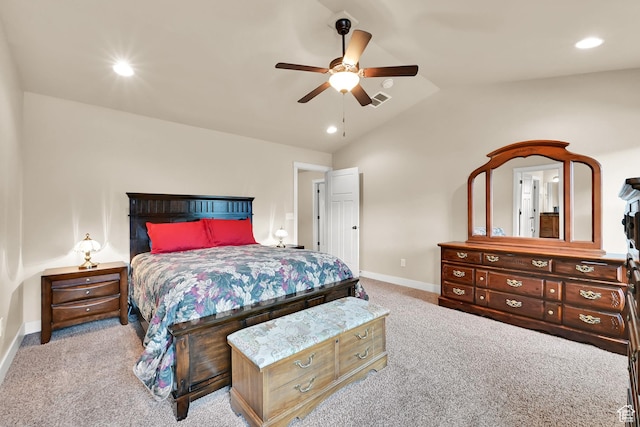 3182 N 1350 W, Pleasant View, UT 84414 - bedroom with carpet floors, vaulted ceiling, recessed lighting, and ceiling fan