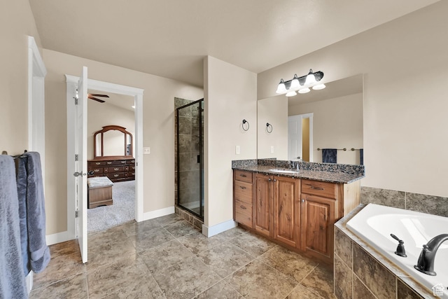 3182 N 1350 W, Pleasant View, UT 84414 - full bath featuring a stall shower, vanity, a bath, ensuite bath, and ceiling fan