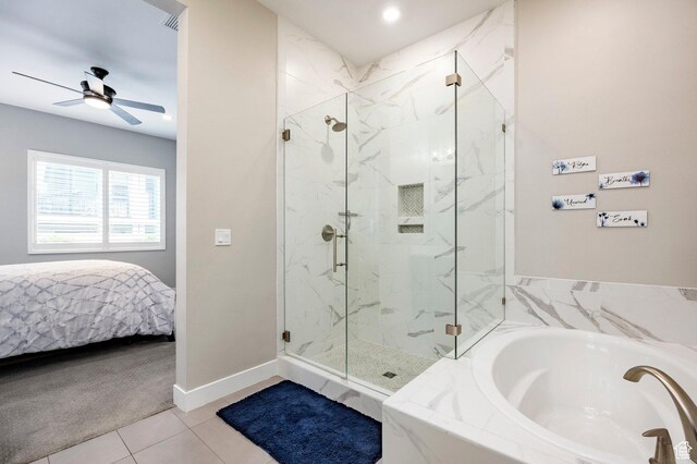 14902 S Fawley Ln, Herriman, UT 84096 - ensuite bathroom with a garden tub, a ceiling fan, ensuite bathroom, and a shower stall