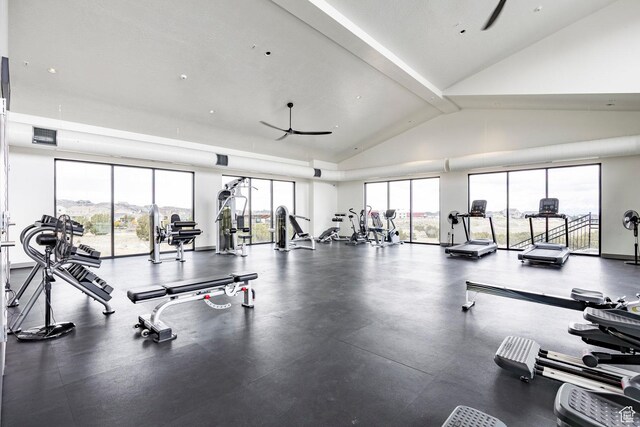 14902 S Fawley Ln, Herriman, UT 84096 - workout area featuring ceiling fan and lofted ceiling