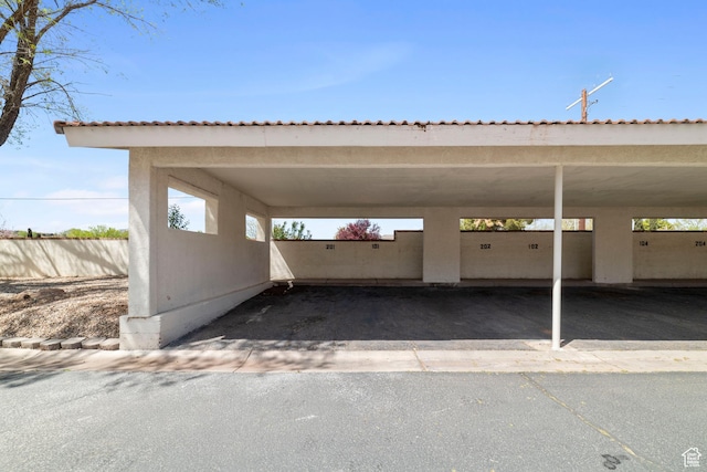 view of covered parking lot