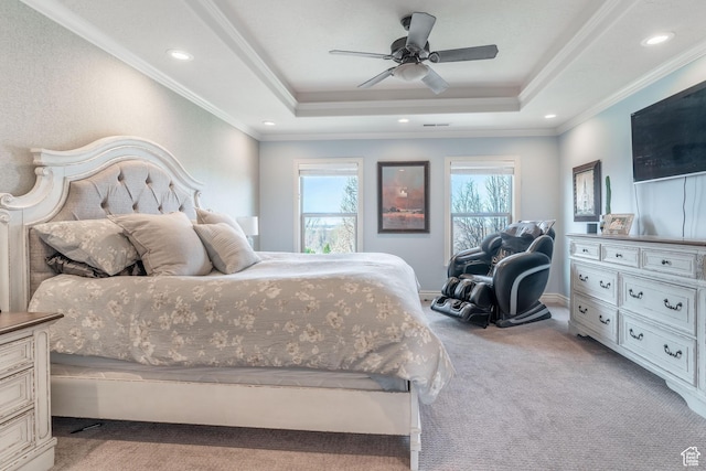 1255 W 3300 N, Pleasant View, UT 84414 - bedroom with carpet flooring, a tray ceiling, recessed lighting, and crown molding
