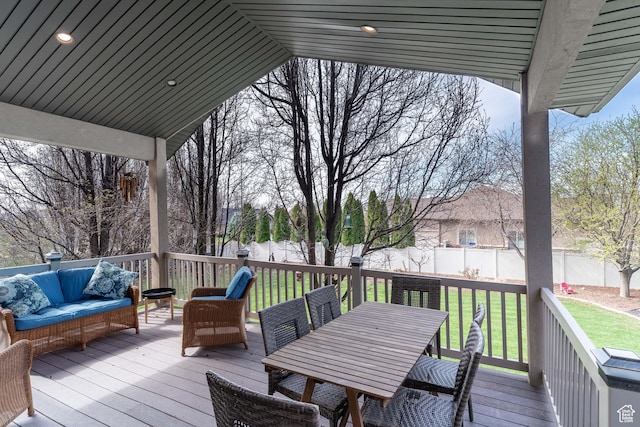 1255 W 3300 N, Pleasant View, UT 84414 - wooden terrace with a lawn, outdoor dining area, a fenced backyard, and outdoor lounge area