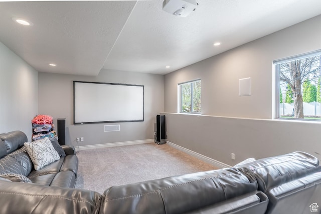 1255 W 3300 N, Pleasant View, UT 84414 - carpeted home theater with baseboards, a textured ceiling, and recessed lighting