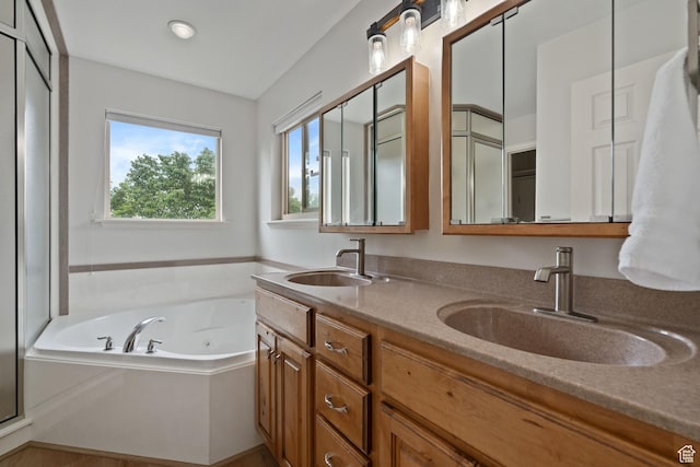 2711 N Deer Meadow Dr, Lehi, UT 84043 - bathroom with double vanity and a tub with jets