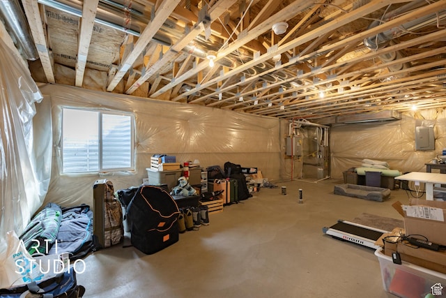 basement featuring electric panel