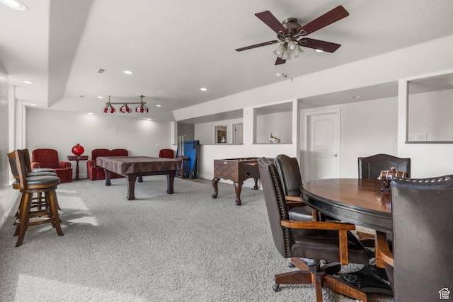13053 S 1300 W, Riverton, UT 84065 - playroom with carpet floors, billiards table, recessed lighting, and a ceiling fan