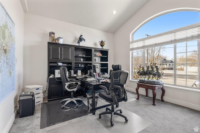 13053 S 1300 W, Riverton, UT 84065 - home office with light carpet, baseboards, and lofted ceiling