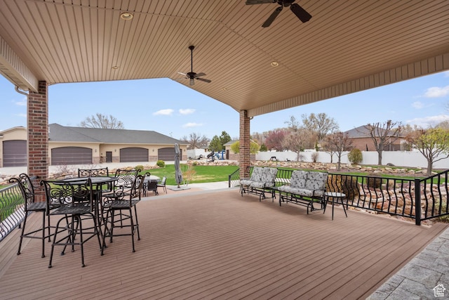 13053 S 1300 W, Riverton, UT 84065 - wooden terrace with a ceiling fan and outdoor dining space