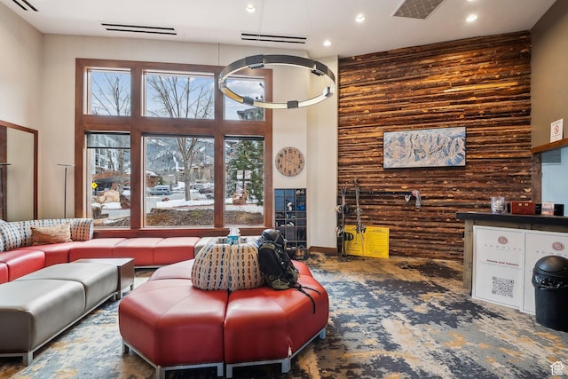 3720 N Sundial Ct Unit B417, Park City, UT 84098 - living room with recessed lighting, a towering ceiling, carpet floors, and visible vents
