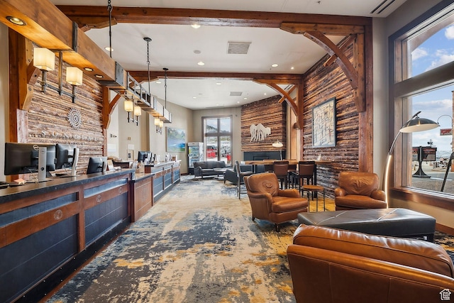 3720 N Sundial Ct Unit B417, Park City, UT 84098 - carpeted living area featuring beamed ceiling and recessed lighting