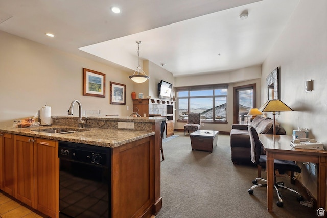 3720 N Sundial Ct Unit B417, Park City, UT 84098 - kitchen featuring brown cabinetry, a sink, black dishwasher, and light colored carpet