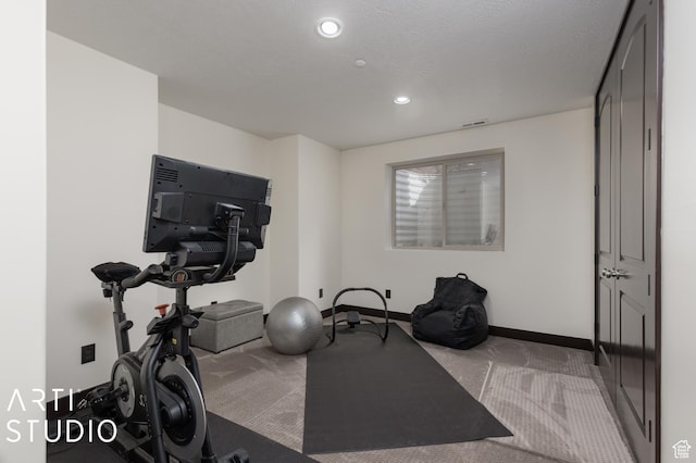 5055 Waterfall Dr, Pleasant View, UT 84414 - exercise room featuring baseboards, visible vents, carpet floors, and recessed lighting