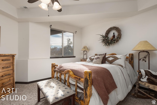 5055 Waterfall Dr, Pleasant View, UT 84414 - carpeted bedroom with baseboards, visible vents, and a ceiling fan