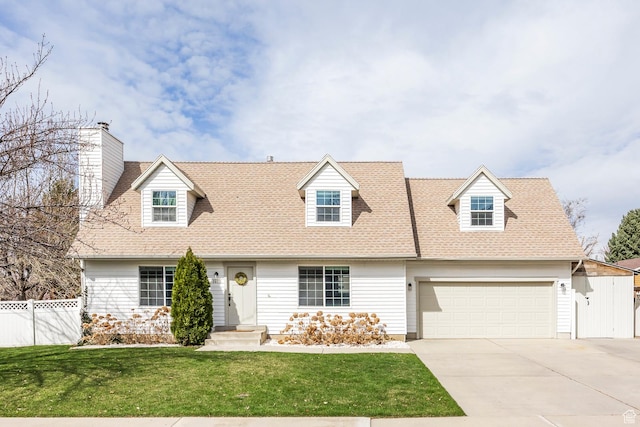 1468 S 100 W, Orem, UT 84058 - cape cod-style house featuring concrete driveway, roof with shingles, fence, a front yard, and a garage