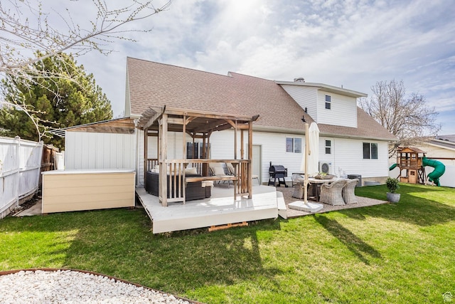 1468 S 100 W, Orem, UT 84058 - back of property with an outdoor hangout area, fence, a playground, a lawn, and a pergola