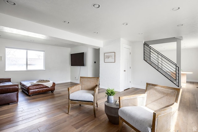 1468 S 100 W, Orem, UT 84058 - living area featuring stairs, recessed lighting, baseboards, and hardwood / wood-style flooring